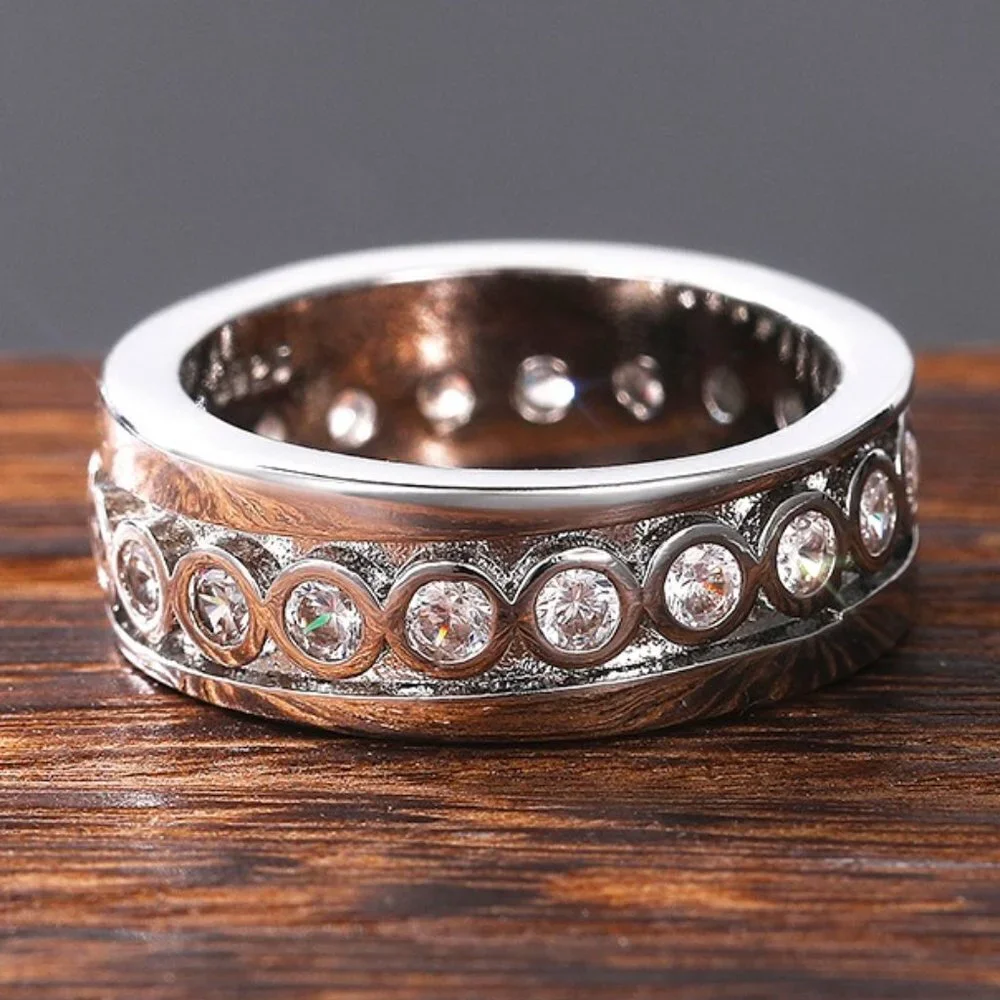 😍925 Sterling Silver Plated Inlaid Eternity CZ Fashion Ring for Women, L060